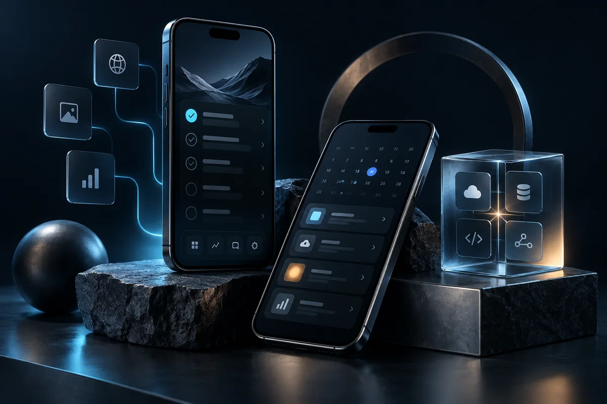Illustration d’une application métier et de ses interfaces web et mobiles